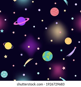 Space Seamless Pattern for textile prints and repeat backgrounds.