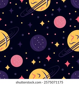 Space seamless pattern. Vector clipart, illustration with isolated background.