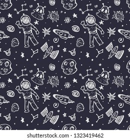 Space seamless pattern. Vector, handdrawn