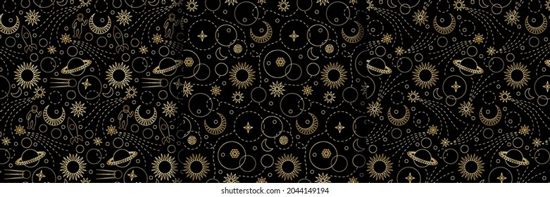 Space seamless patterns set for backgrounds, wallpapers, textile prints