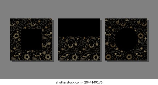 Space seamless templates set for greeting cards, covers