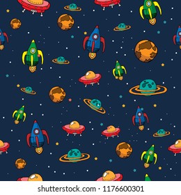 space, seamless vector illustration, hand drawing