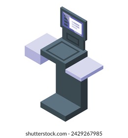 Isometrischer Vektor des Space Self-Service Icons. Zahlungsdienst. Überwachungsgerät