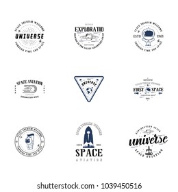 Space - set banner, planets in the universe, can be used as a patch, badge, sticker. Vector illustration.