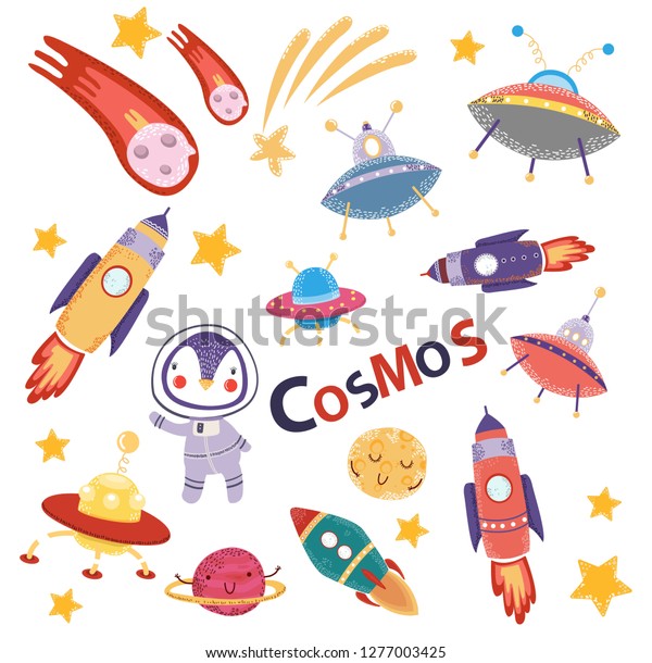 Space Set Decorative Stickers Children Stock Vector Royalty