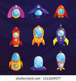 Space set. Fantasy cosmic items for mobile game or web design. Vector GUI elements for game design.