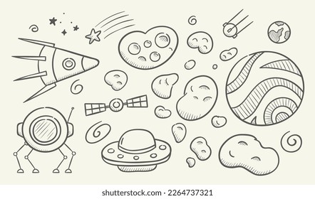 Space set. Hand drawn vector illustration