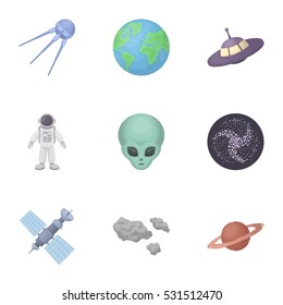 Space set icons in cartoon style. Big collection of space vector symbol stock illustration