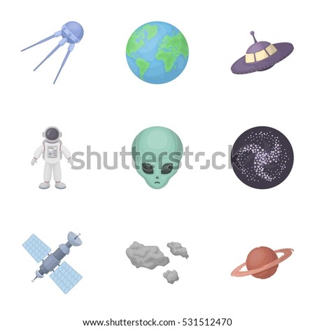 Space set icons in cartoon style. Big collection of space vector symbol stock illustration