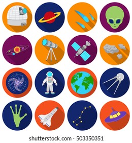 Space set icons in flat style. Big collection space vector symbol stock illustration