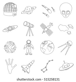 Space set icons in outline style. Big collection of space vector symbol stock illustration