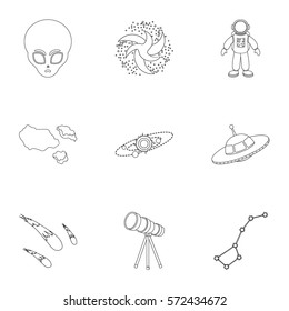 Space set icons in outline style. Big collection of space vector symbol stock illustration