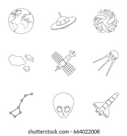 Space set icons in outline style. Big collection of space vector symbol stock illustration