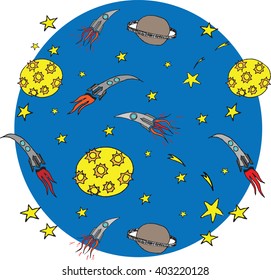 Space set picture. Hand drawn doodle design elements.
