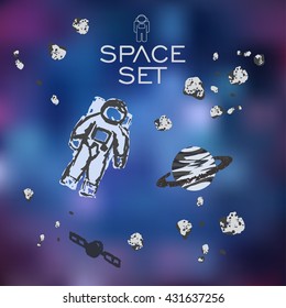 Space set planet meteor cosmonaut