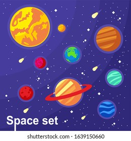 space set of planets and comets
