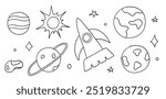 Space set with sun and planets in doodle style