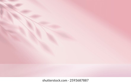 Space with shadow from plant on wall, scene with bright light from the window. Vector illustration 