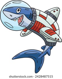 Space Shark Cartoon Colored Clipart Illustration