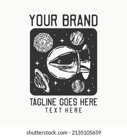 space shark vintage t shirt design template
