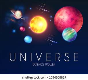 Space Shining Backgrouns with Realistic 3D Planets and Stars. Univerce and Cosmos Design. Light of a Galaxy. Science Template. Vector illustration