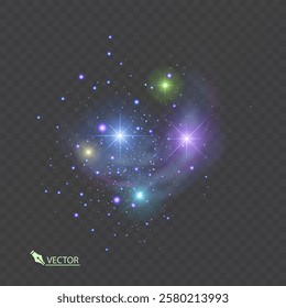 Space with shining stars. Starry night Stardust on dark sky. Magic galaxy in Vector