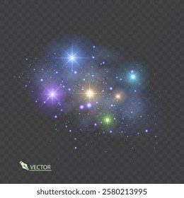 Space with shining stars. Starry night Stardust on dark sky. Magic galaxy in Vector