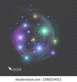 Space with shining stars. Starry night Stardust on dark sky. Magic galaxy in Vector