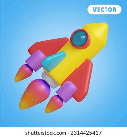 space ship 3D vector icon set, on a blue background