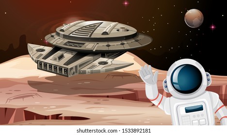 Space ship and asronuat scene illustration