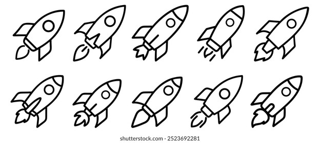 Space ship astronaut rocket outline icon set