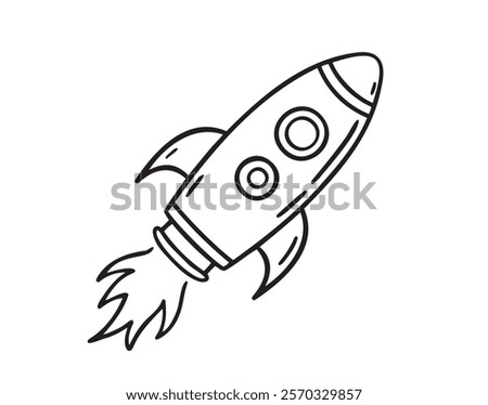Space ship doodle hand drawn rocket icon. Outline drawing start up and business concept line clipart symbol. Vector illustration