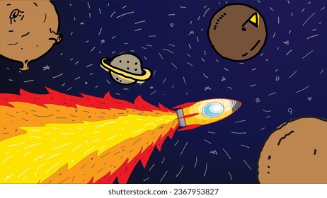 Space Ship fly in the sky background
