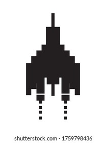 space ship flying 8 bits pixelated silhouette vector illustration design