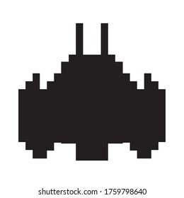 Space Ship Flying 8 Bits Pixelated Silhouette Vector Illustration Design