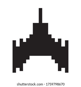 space ship flying 8 bits pixelated silhouette vector illustration design