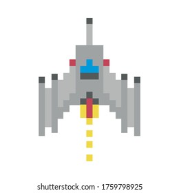 space ship flying 8 bits pixelated icon vector illustration design