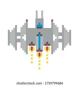 diseño de ilustración vectorial de icono pixelado de nave espacial de 8 bits