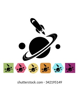 Space ship flying near the planet icon