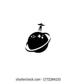 space ship flying in sky on white background. flat style trend modern logotype design vector illustration.

