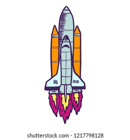 Space ship icon. Hand drawn illustration of space ship vector icon for web design