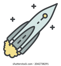 Space ship icon. Outline space ship vector icon color flat isolated on white
