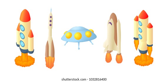 Space ship icon set. Cartoon set of space ship vector icons for web design isolated on white background