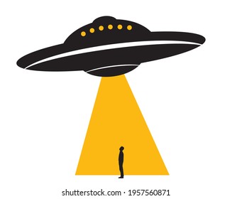 Space ship illustration and man silhouette isolated on white background, vector. Wall decals, wall art, artwork. 