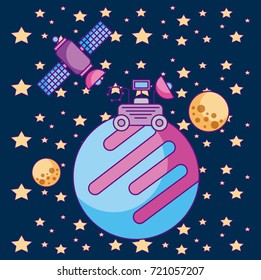 space ship investigate explore planet in space moon satellite stars