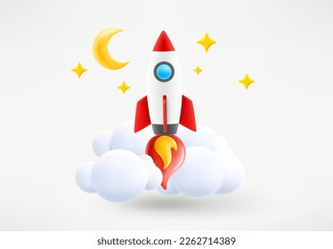 Space ship launching. Start up concept. 3d vector illustration