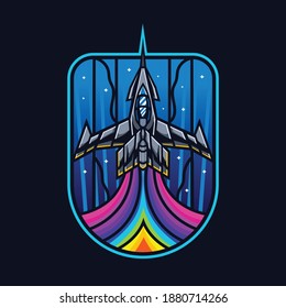 Marca del logotipo de Space Ship para la insignia del logotipo de juegos o de puertos