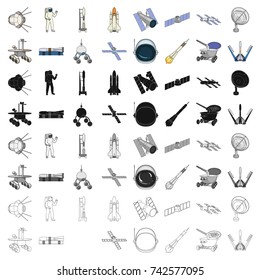 Space ship, Lunokhod, spacesuit and other equipment. Space technology set collection icons in cartoon style vector symbol stock illustration web.