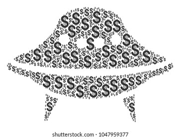 Space Ship mosaic of dollars. Vector dollar currency pictograms are composed into space ship mosaic.
