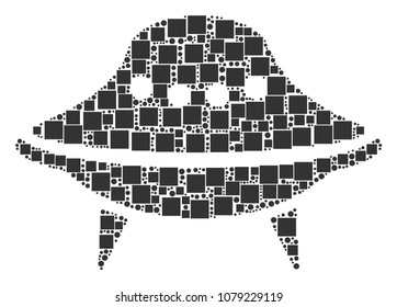 Space Ship mosaic icon of rectangles and spheric dots in variable sizes. Vector objects are organized into space ship mosaic design concept.